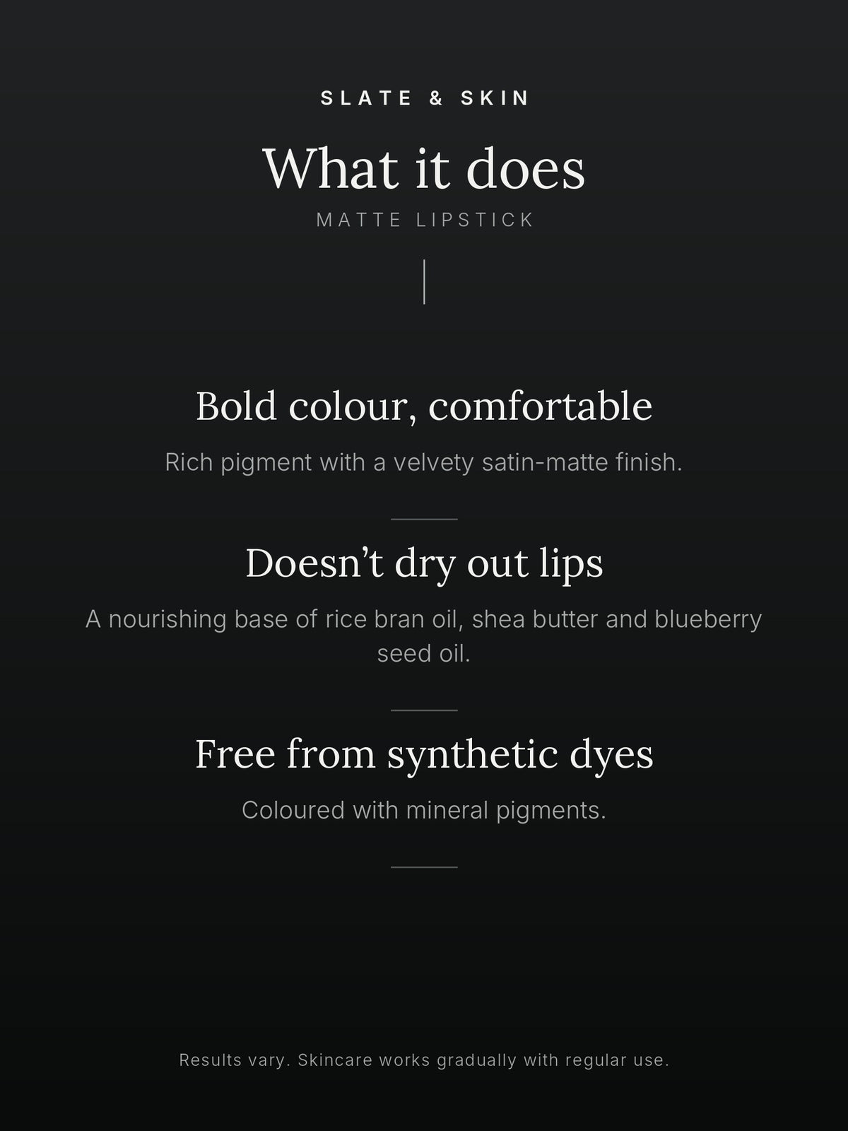 Velour Matte Lipstick, what it does