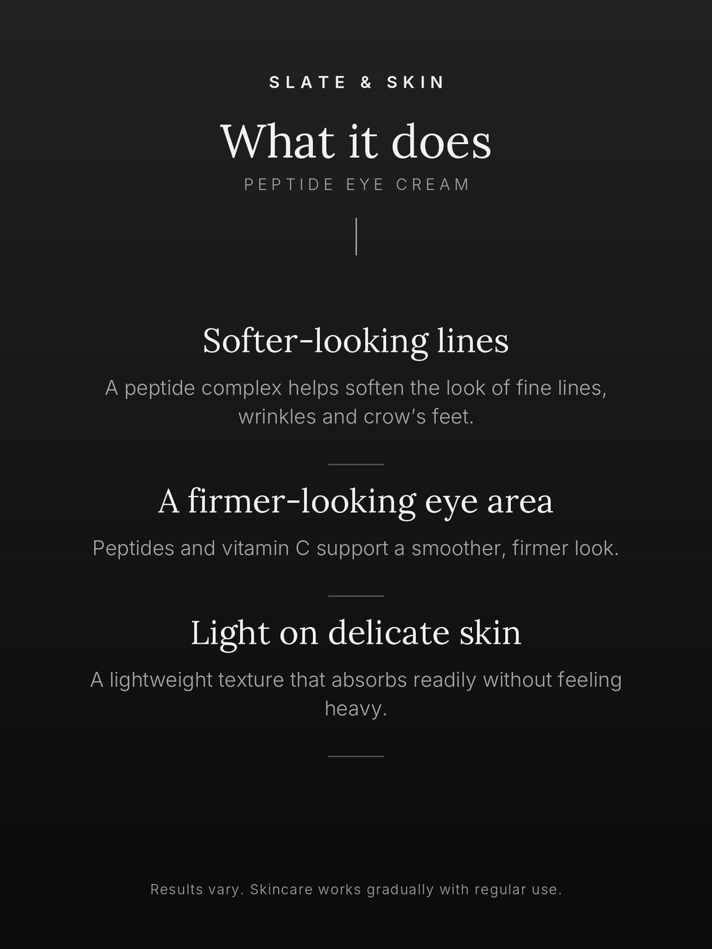 Éveil Peptide Eye Cream, what it does