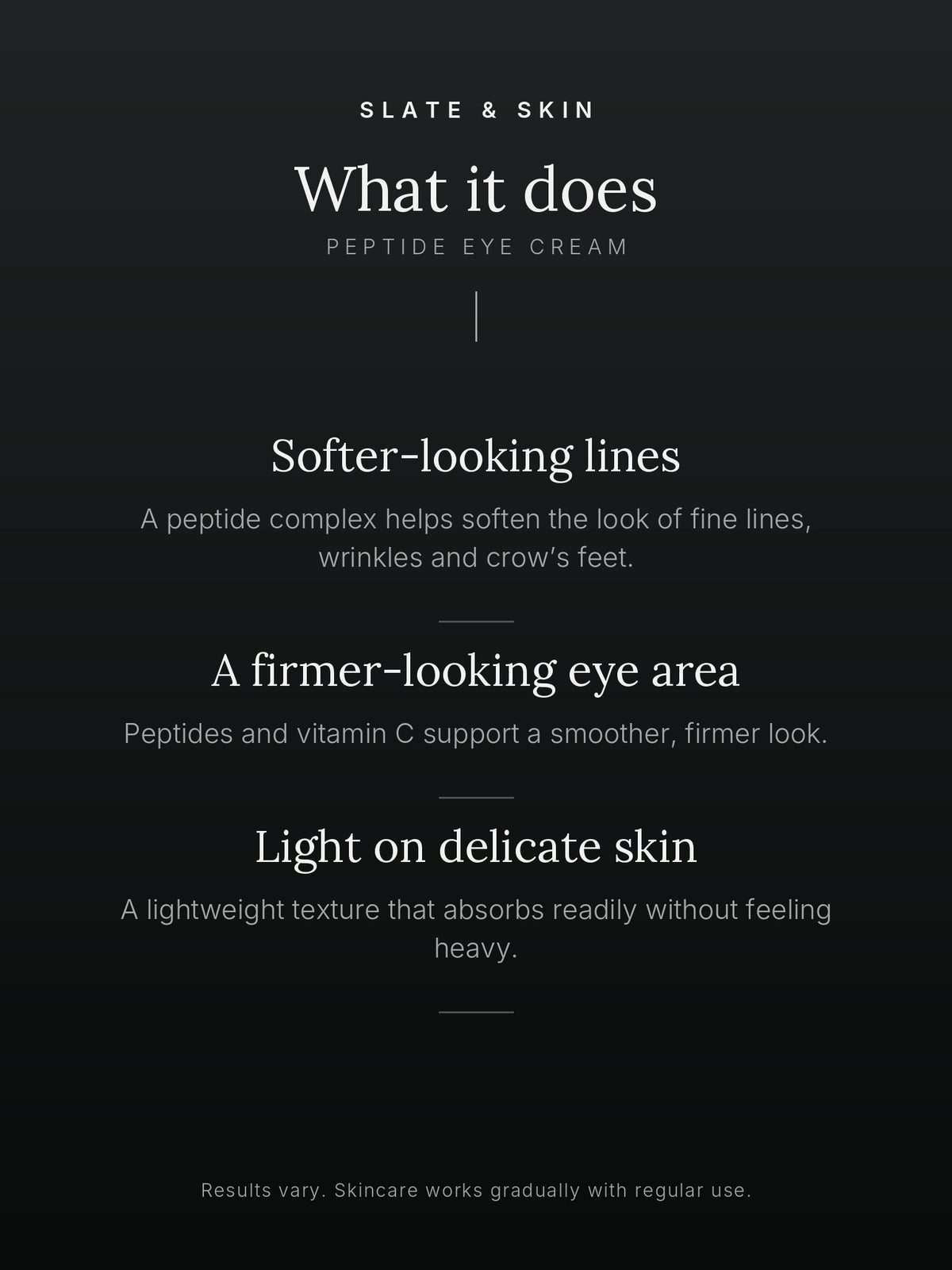 Éveil Peptide Eye Cream, what it does