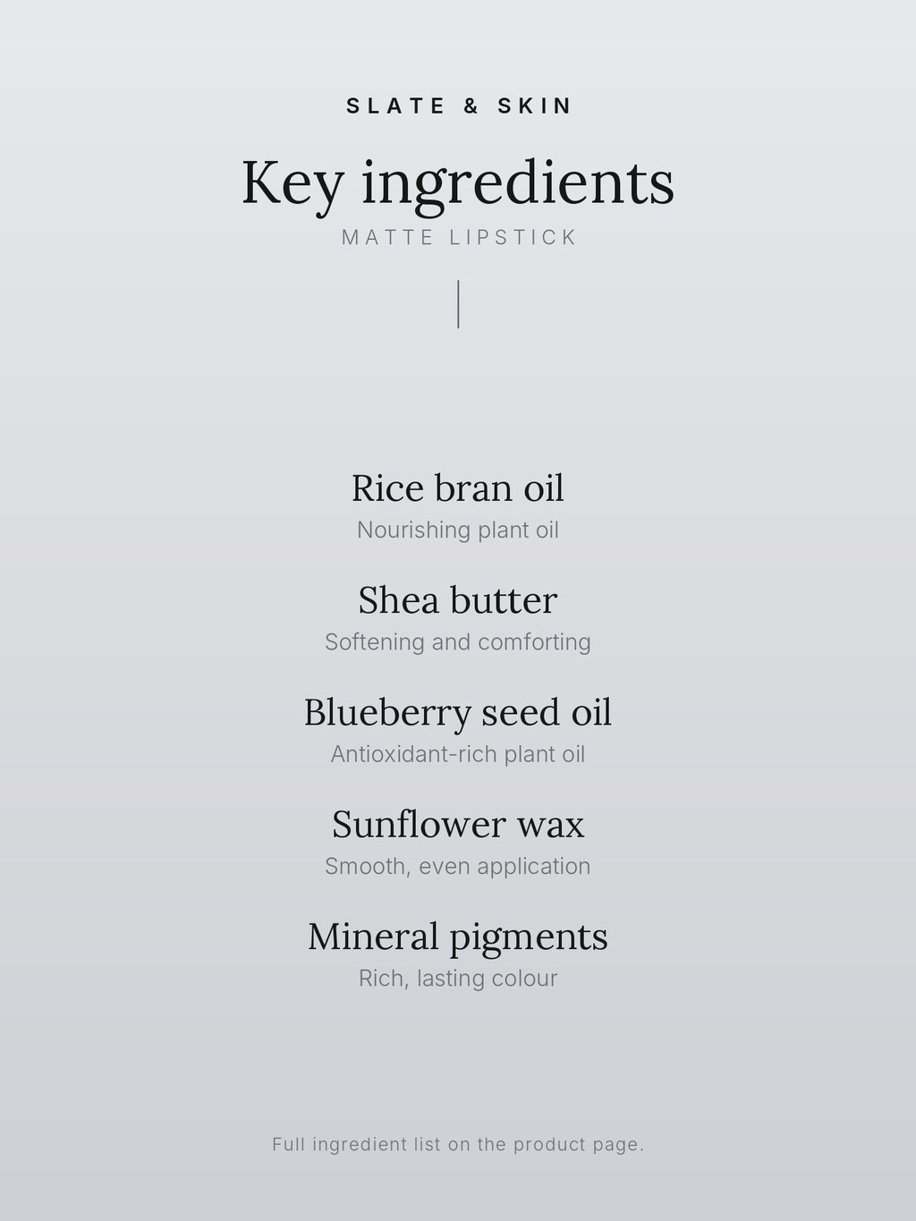 Velour Matte Lipstick, key ingredients