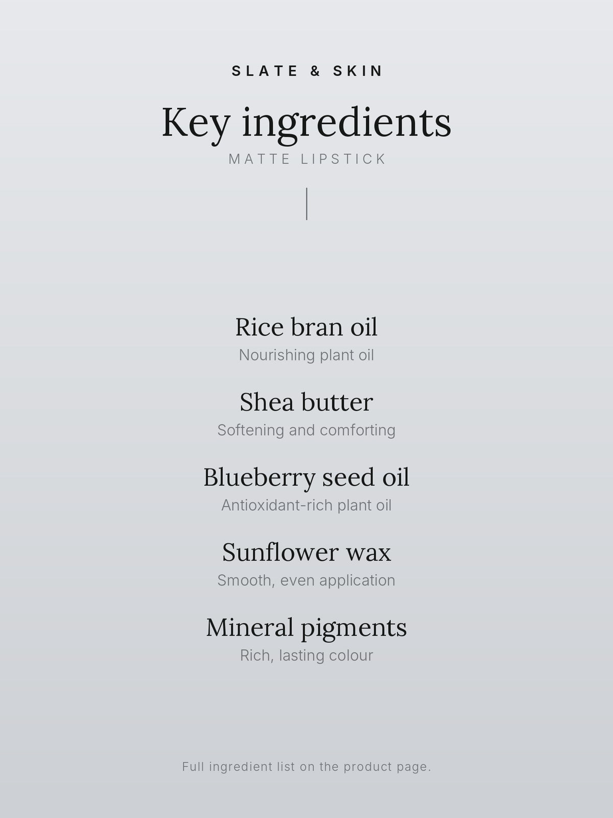 Velour Matte Lipstick, key ingredients