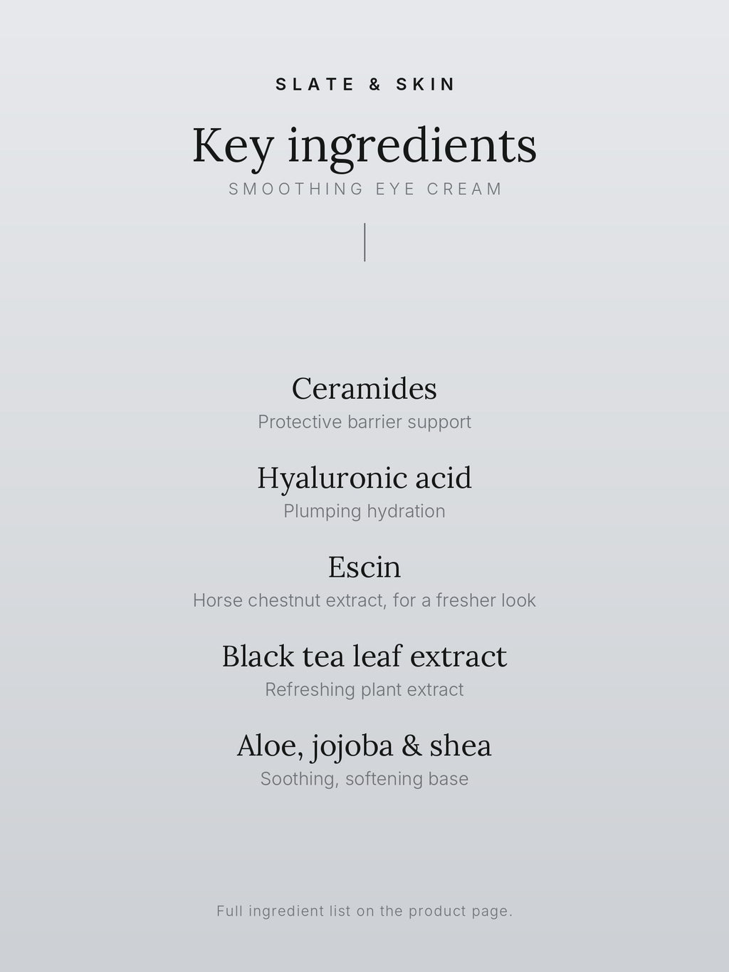 Repose Smoothing Eye Cream, key ingredients