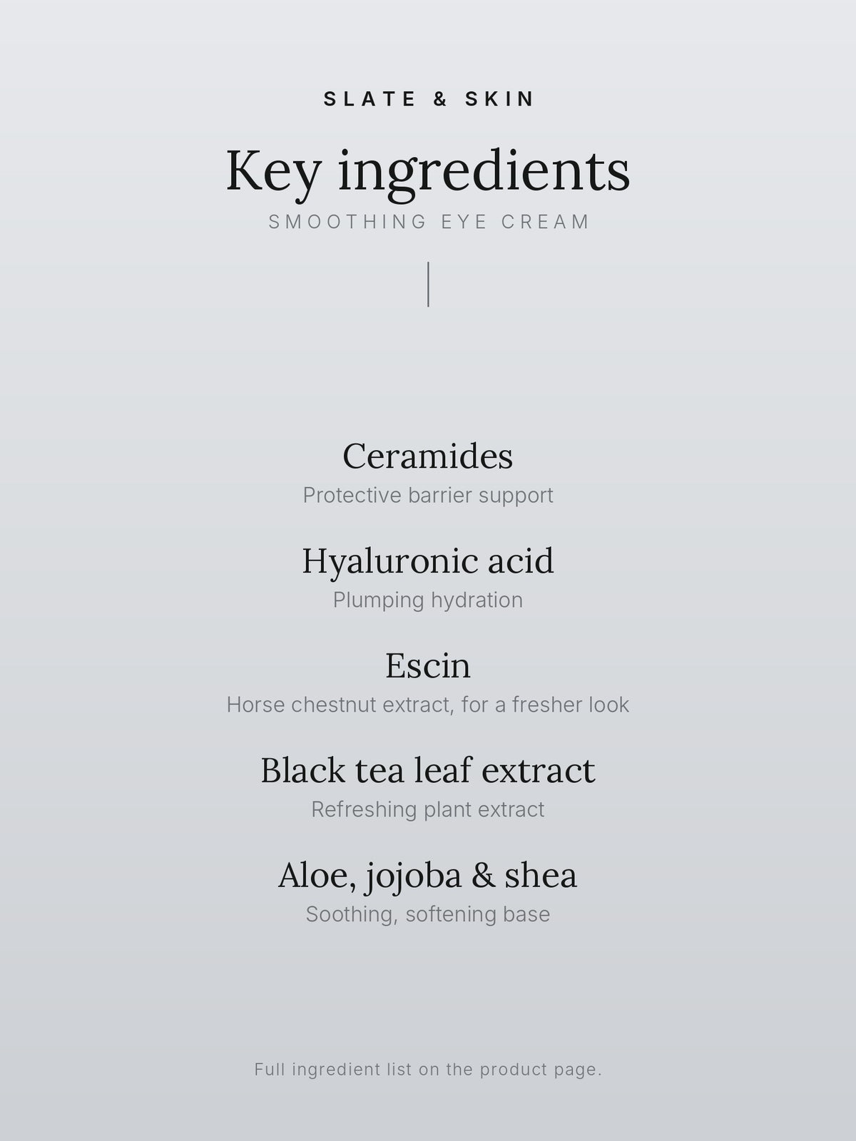 Repose Smoothing Eye Cream, key ingredients