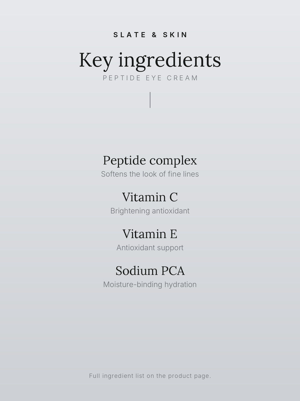 Éveil Peptide Eye Cream, key ingredients