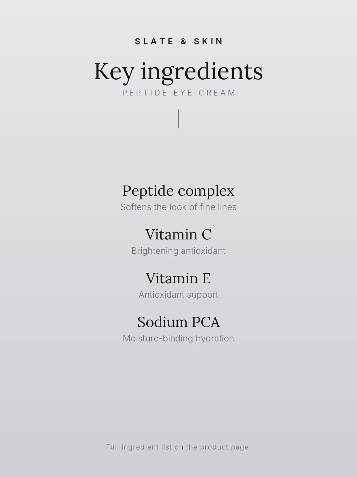 Éveil Peptide Eye Cream, key ingredients