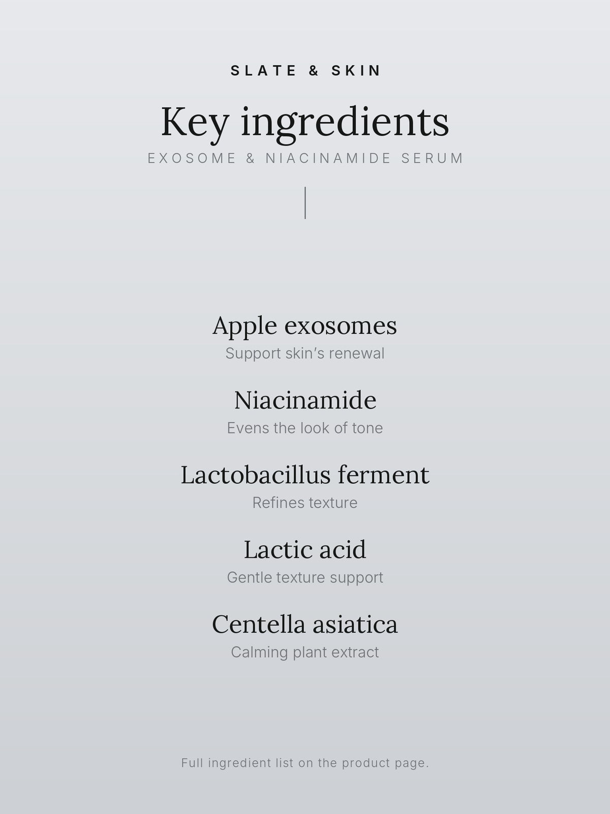 Lucent Exosome & Niacinamide Serum, key ingredients