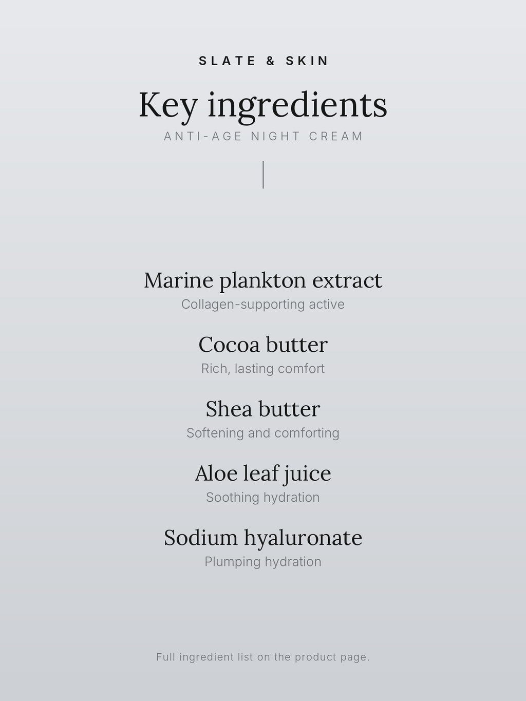 Nocturne Anti-Age Night Cream, key ingredients