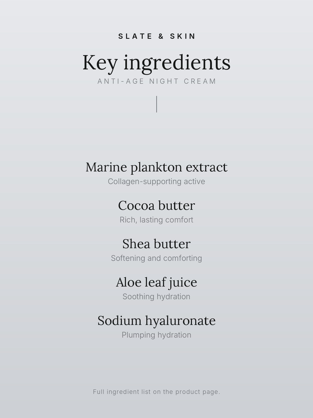 Nocturne Anti-Age Night Cream, key ingredients