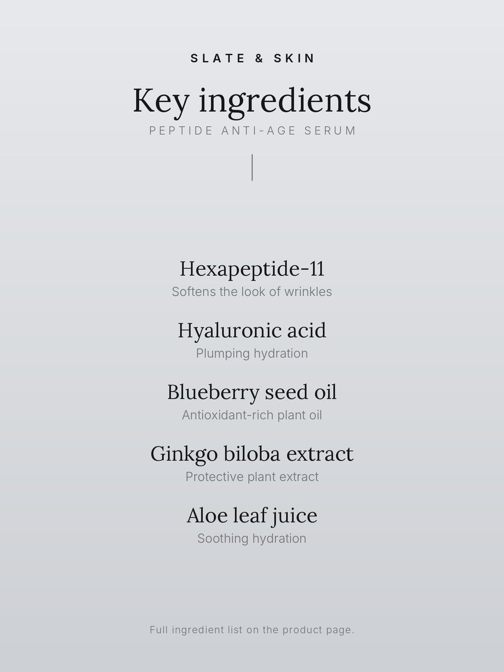 Élan Peptide Anti-Age Serum, key ingredients