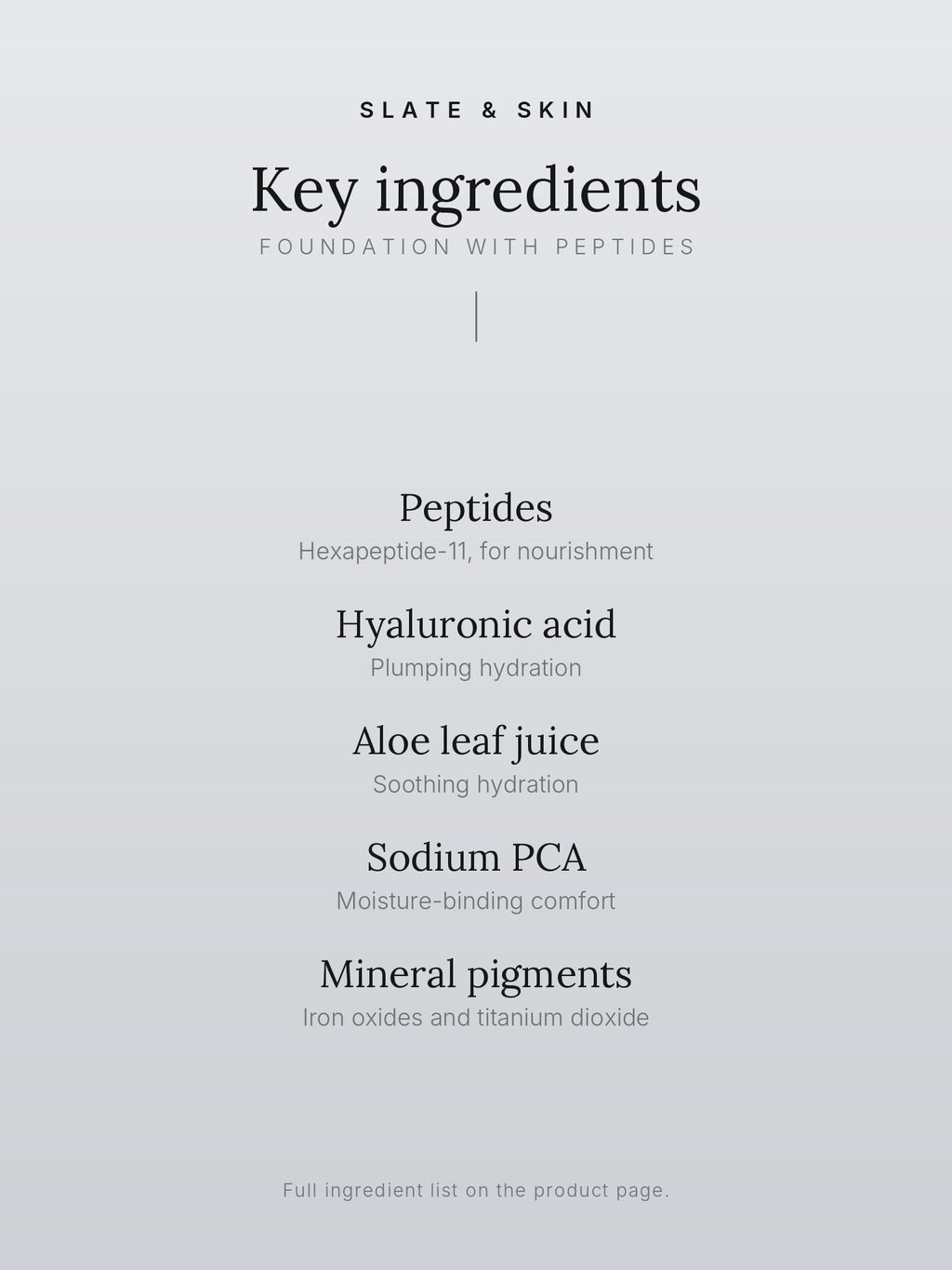 Veil Foundation with Peptides, key ingredients