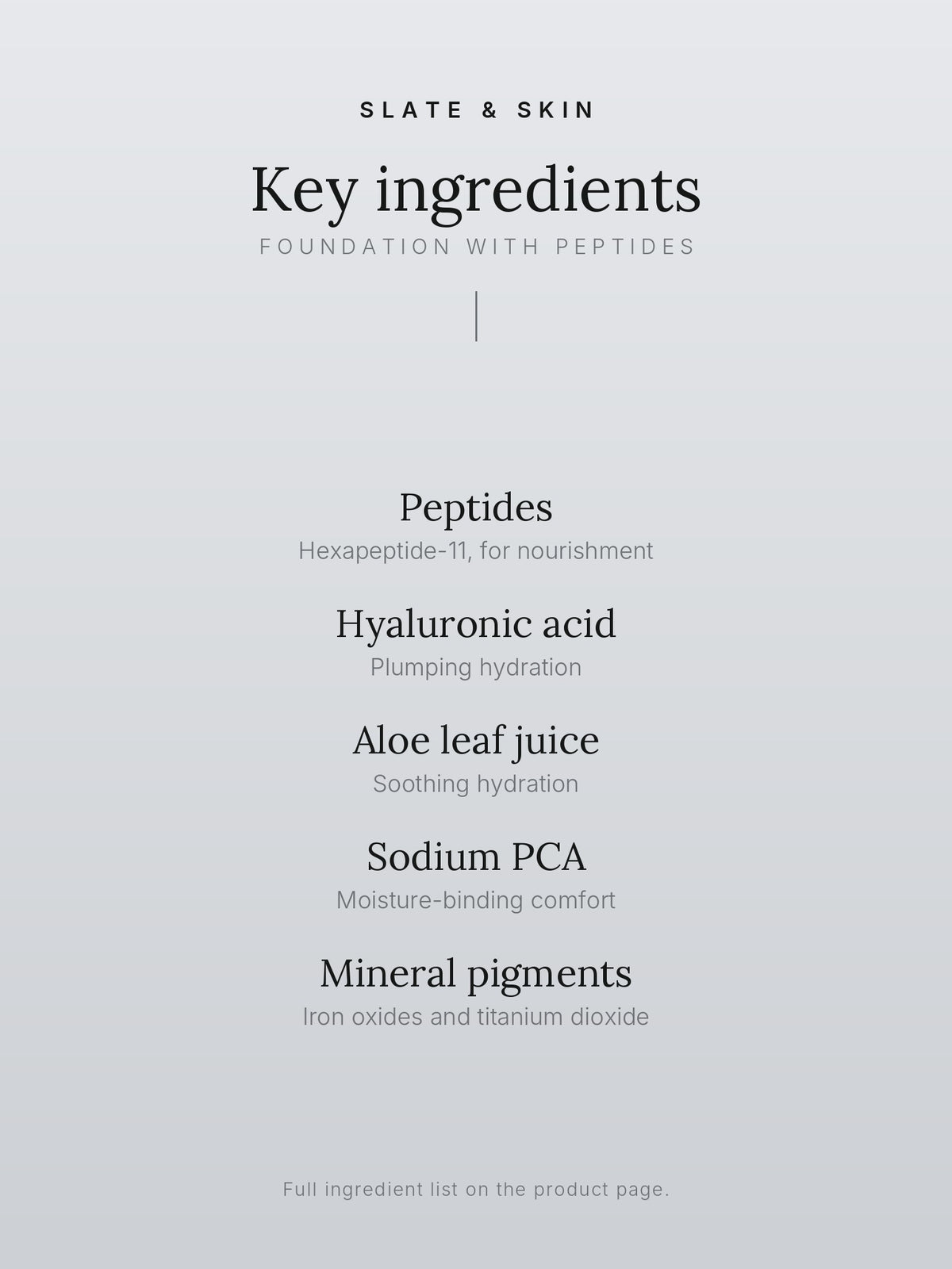 Veil Foundation with Peptides, key ingredients