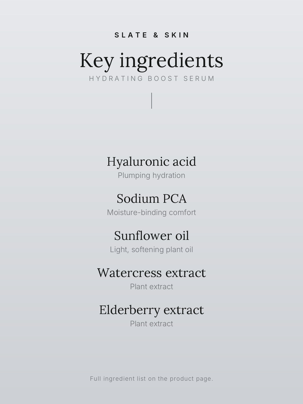 Plenitude Hydrating Boost Serum, key ingredients