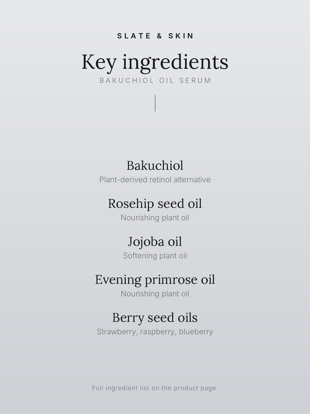 Vesper Bakuchiol Oil Serum, key ingredients