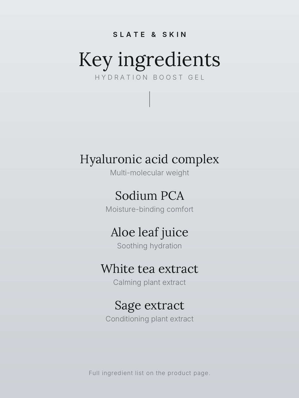 Dewpoint Hydration Boost Gel, key ingredients