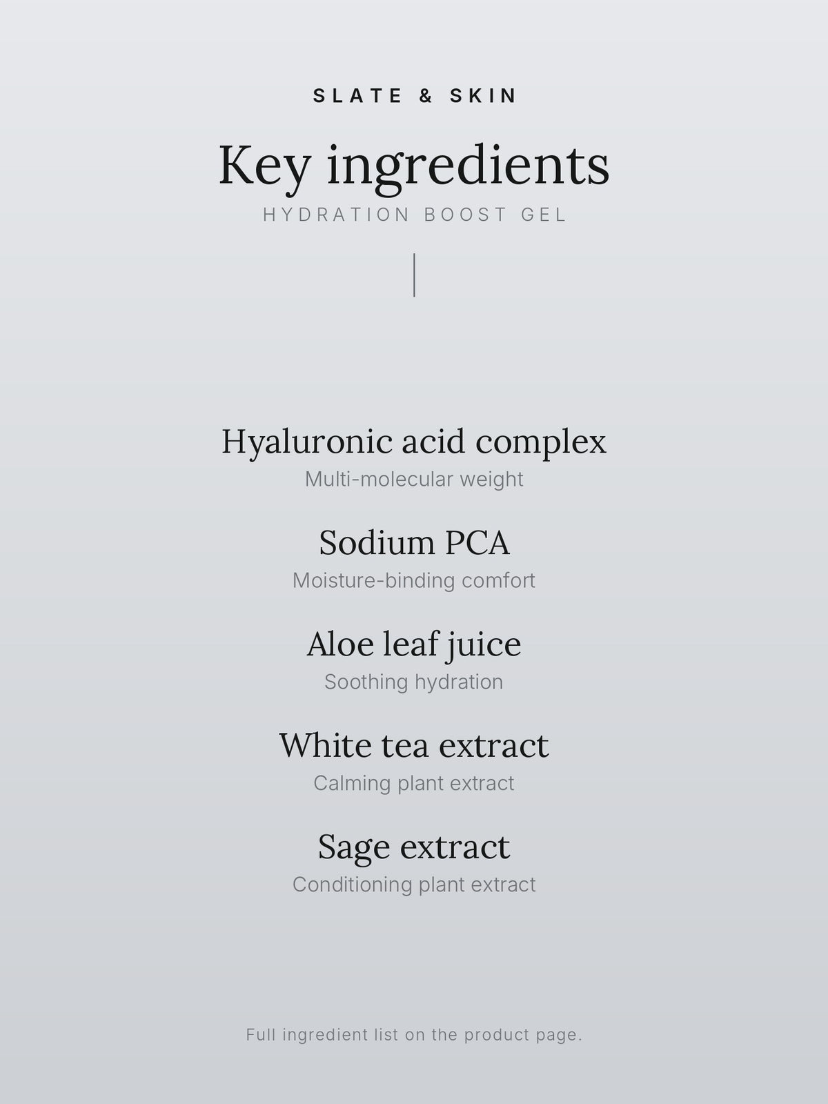 Dewpoint Hydration Boost Gel, key ingredients