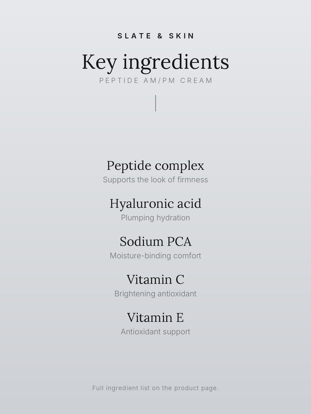 Slow Age Peptide AM/PM Cream, key ingredients