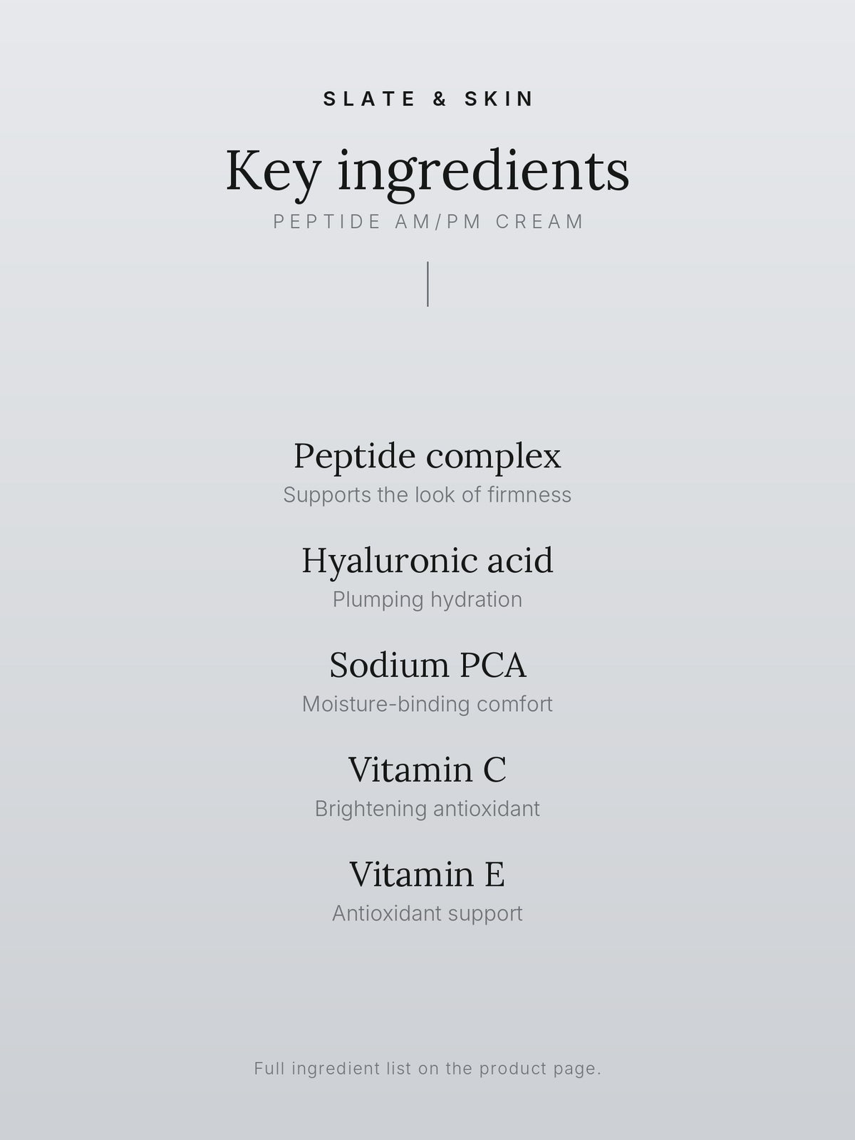 Slow Age Peptide AM/PM Cream, key ingredients